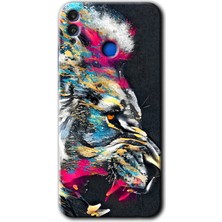 MRC İletişim Honor 8x Kılıf Hd Desen Baskılı Arka Kapak + Temperli Cam - Colorfull Aslan