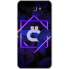 MRC İletişim Samsung Galaxy J7 Prime Kılıf Hd Desen Baskılı Arka Kapak + Temperli Cam - Dark Neon Yaprak Ö Harfi