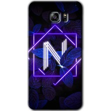 MRC İletişim Samsung Galaxy Note 5 Kılıf Hd Desen Baskılı Arka Kapak + Temperli Cam - Dark Neon Yaprak N Harfi