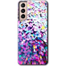 MRC İletişim Samsung Galaxy S21 Kılıf Hd Desen Baskılı Arka Kapak + Temperli Cam - MOS19C Fragments Colorfull