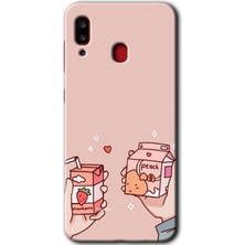 MRC İletişim Samsung Galaxy A20 Kılıf Hd Desen Baskılı Arka Kapak + Temperli Cam - Meyveli Süt