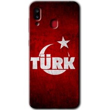 MRC İletişim Samsung Galaxy A20 Kılıf Hd Desen Baskılı Arka Kapak + Temperli Cam - Ayyıldız Türk
