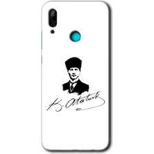 MRC İletişim Huawei P Smart 2019 Kılıf Hd Desen Baskılı Arka Kapak + Temperli Cam - Kemal Atatürk Imza