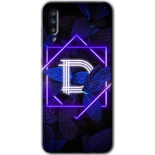 MRC İletişim Samsung Galaxy A50 Kılıf Hd Desen Baskılı Arka Kapak + Temperli Cam - Dark Neon Yaprak D Harfi