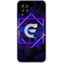 MRC İletişim Samsung Galaxy M12 Kılıf Hd Desen Baskılı Arka Kapak + Temperli Cam - Dark Neon Yaprak G Harfi