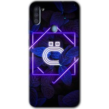 MRC İletişim Samsung Galaxy M11 Kılıf Hd Desen Baskılı Arka Kapak + Temperli Cam - Dark Neon Yaprak Ö Harfi
