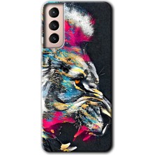 MRC İletişim Samsung Galaxy S21 Kılıf Hd Desen Baskılı Arka Kapak + Temperli Cam - Colorfull Aslan