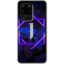 MRC İletişim Samsung Galaxy S20 Ultra Kılıf Hd Desen Baskılı Arka Kapak + Temperli Cam - Dark Neon Yaprak I Harf