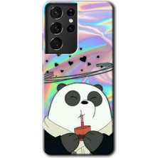 MRC İletişim Samsung Galaxy S21 Ultra Kılıf Hd Desen Baskılı Arka Kapak + Temperli Cam - Milkshake Panda