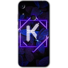 MRC İletişim Honor 8A Kılıf Hd Desen Baskılı Arka Kapak + Temperli Cam - Dark Neon Yaprak K Harfi