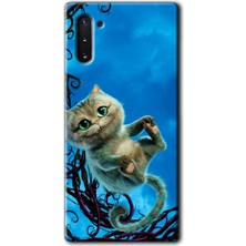 MRC İletişim Samsung Galaxy Note 10 Kılıf Hd Desen Baskılı Arka Kapak + Temperli Cam - Çılgın Kedi