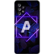MRC İletişim Samsung Galaxy A73 Kılıf Hd Desen Baskılı Arka Kapak + Temperli Cam - Dark Neon Yaprak A Harfi