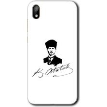 MRC İletişim Huawei Y5 2019 Kılıf Hd Desen Baskılı Arka Kapak + Temperli Cam - Kemal Atatürk Imza