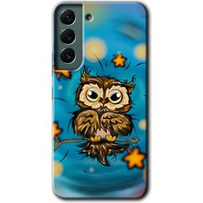 MRC İletişim Samsung Galaxy S22 Kılıf Hd Desen Baskılı Arka Kapak + Temperli Cam - Owl Bird Stars