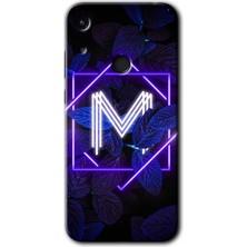 MRC İletişim Huawei Y6S Kılıf Hd Desen Baskılı Arka Kapak + Temperli Cam - Dark Neon Yaprak M Harfi