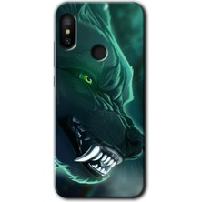 MRC İletişim Xiaomi Redmi Note 6 Pro Kılıf Hd Desen Baskılı Arka Kapak - Yeşil Kurt