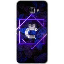MRC İletişim Samsung Galaxy C7 Pro Kılıf Hd Desen Baskılı Arka Kapak + Temperli Cam - Dark Neon Yaprak Ö Harfi