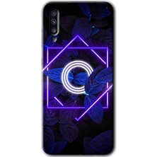 MRC İletişim Samsung Galaxy A50S Kılıf Hd Desen Baskılı Arka Kapak + Temperli Cam - Dark Neon Yaprak O Harfi
