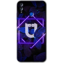 MRC İletişim Honor 8c Kılıf Hd Desen Baskılı Arka Kapak + Temperli Cam - Dark Neon Yaprak Ü Harfi