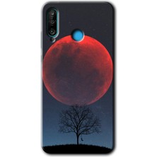 MRC İletişim Huawei P30 Lite Kılıf Hd Desen Baskılı Arka Kapak + Temperli Cam - Kanlı Ay