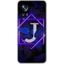 MRC İletişim Xiaomi Mi 12 Pro Kılıf Hd Desen Baskılı Arka Kapak - Dark Neon Yaprak J Harfi