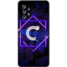 MRC İletişim Samsung Galaxy A13 Kılıf Hd Desen Baskılı Arka Kapak + Temperli Cam - Dark Neon Yaprak C Harfi