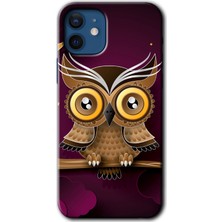 MRC İletişim iPhone 12 Kılıf Hd Desen Baskılı Arka Kapak + Temperli Cam - Owl Bird Branch