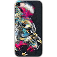 MRC İletişim iPhone 7 Kılıf Hd Desen Baskılı Arka Kapak + Temperli Cam - Colorfull Aslan