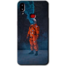 MRC İletişim Samsung Galaxy A10S Kılıf Hd Desen Baskılı Arka Kapak + Temperli Cam - Smoke Astronot