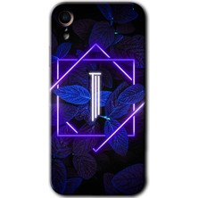 MRC İletişim iPhone Xr Kılıf Hd Desen Baskılı Arka Kapak + Temperli Cam - Dark Neon Yaprak I Harfi
