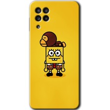 MRC İletişim Samsung Galaxy M22 Kılıf Hd Desen Baskılı Arka Kapak + Temperli Cam - Sünger Bob