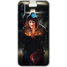 MRC İletişim Huawei P30 Lite Kılıf Hd Desen Baskılı Arka Kapak + Temperli Cam - V For Fire