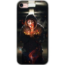 MRC İletişim iPhone 7 Kılıf Hd Desen Baskılı Arka Kapak + Temperli Cam - V For Fire
