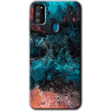 MRC İletişim Samsung Galaxy M21 Kılıf Hd Desen Baskılı Arka Kapak + Temperli Cam - Liquid Colorfull
