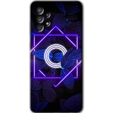 MRC İletişim Samsung Galaxy A33 Kılıf Hd Desen Baskılı Arka Kapak + Temperli Cam - Dark Neon Yaprak O Harfi