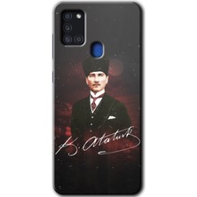 MRC İletişim Samsung Galaxy A21S Kılıf Hd Desen Baskılı Arka Kapak + Temperli Cam - Kemal Atatürk