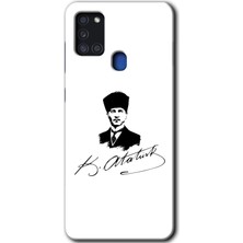 MRC İletişim Samsung Galaxy A21S Kılıf Hd Desen Baskılı Arka Kapak + Temperli Cam - Kemal Atatürk Imza
