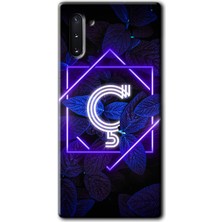 MRC İletişim Samsung Galaxy Note 10 Kılıf Hd Desen Baskılı Arka Kapak + Temperli Cam - Dark Neon Yaprak Ç Harfi