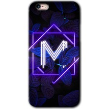 MRC İletişim iPhone 6s Kılıf Hd Desen Baskılı Arka Kapak + Temperli Cam - Dark Neon Yaprak M Harfi