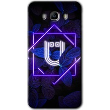 MRC İletişim Samsung Galaxy J7 2016 Kılıf Hd Desen Baskılı Arka Kapak + Temperli Cam - Dark Neon Yaprak Ü Harfi