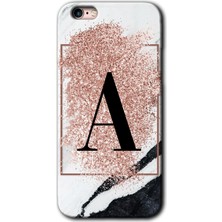 MRC İletişim iPhone 6s Kılıf Hd Desen Baskılı Arka Kapak + Temperli Cam - Pembe Mermer Desenli A Harfi