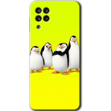 MRC İletişim Samsung Galaxy M22 Kılıf Hd Desen Baskılı Arka Kapak + Temperli Cam - Penguenler