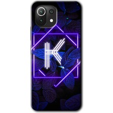 MRC İletişim Xiaomi Mi 11 Lite Kılıf Hd Desen Baskılı Arka Kapak - Dark Neon Yaprak K Harfi