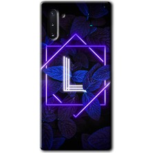 MRC İletişim Samsung Galaxy Note 10 Kılıf Hd Desen Baskılı Arka Kapak + Temperli Cam - Dark Neon Yaprak L Harfi