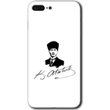 MRC İletişim iPhone 8 Plus Kılıf Hd Desen Baskılı Arka Kapak + Temperli Cam - Kemal Atatürk Imza