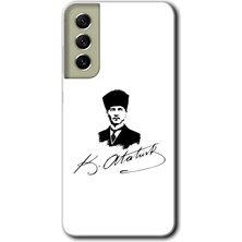 MRC İletişim Samsung Galaxy S21 Fe Kılıf Hd Desen Baskılı Arka Kapak + Temperli Cam - Kemal Atatürk Imza