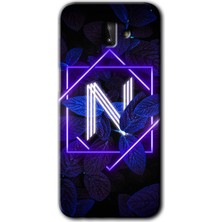 MRC İletişim Samsung Galaxy J8 Kılıf Hd Desen Baskılı Arka Kapak + Temperli Cam - Dark Neon Yaprak N Harfi