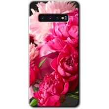 MRC İletişim Samsung Galaxy S10 Kılıf Hd Desen Baskılı Arka Kapak + Temperli Cam - Kırmızı Beyaz Gül
