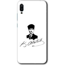 MRC İletişim Huawei Y6 2019 Kılıf Hd Desen Baskılı Arka Kapak + Temperli Cam - Kemal Atatürk Imza