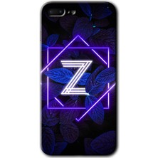 MRC İletişim iPhone 8 Plus Kılıf Hd Desen Baskılı Arka Kapak + Temperli Cam - Dark Neon Yaprak Z Harfi